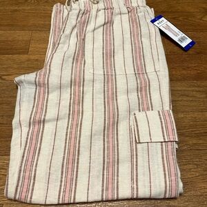 Roxy Striped Linen Cargo Pants Size Large NWT